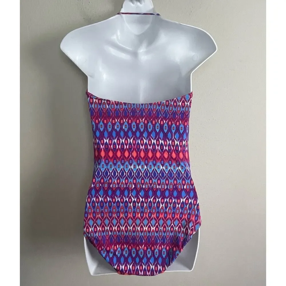 La Blanca‎ Swimsuit One Piece Ruched Tummy Control Size 10 Geometric Print